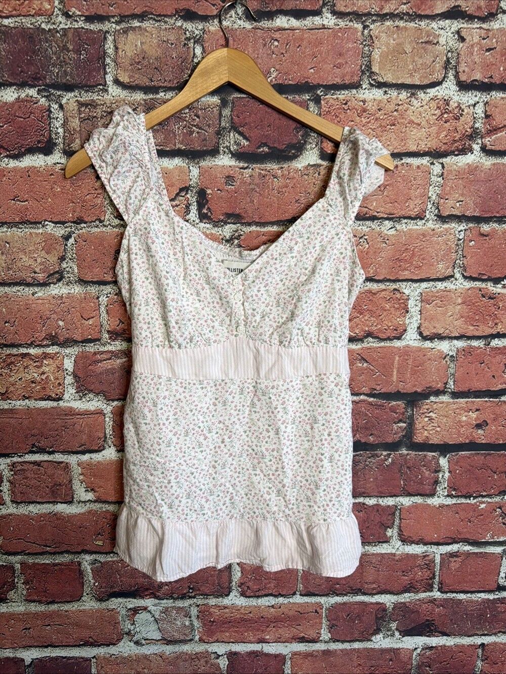 Hollister Curvy Fit Womens Floral Blouse Medium Pink White